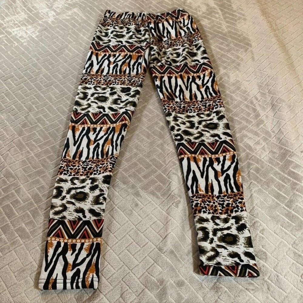 True Rock Womens Small Leggings Cozy Faux Fur Lined Animal Print Pull On Pants